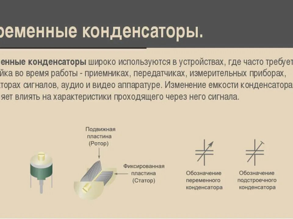 Принцип применения конденсатора. Конденсаторы, устройство, емкость конденсатора, применение. Конденсатор переменной емкости физика схема. Конденсатор переменная схема. Конденсатор переменной емкости на схеме.