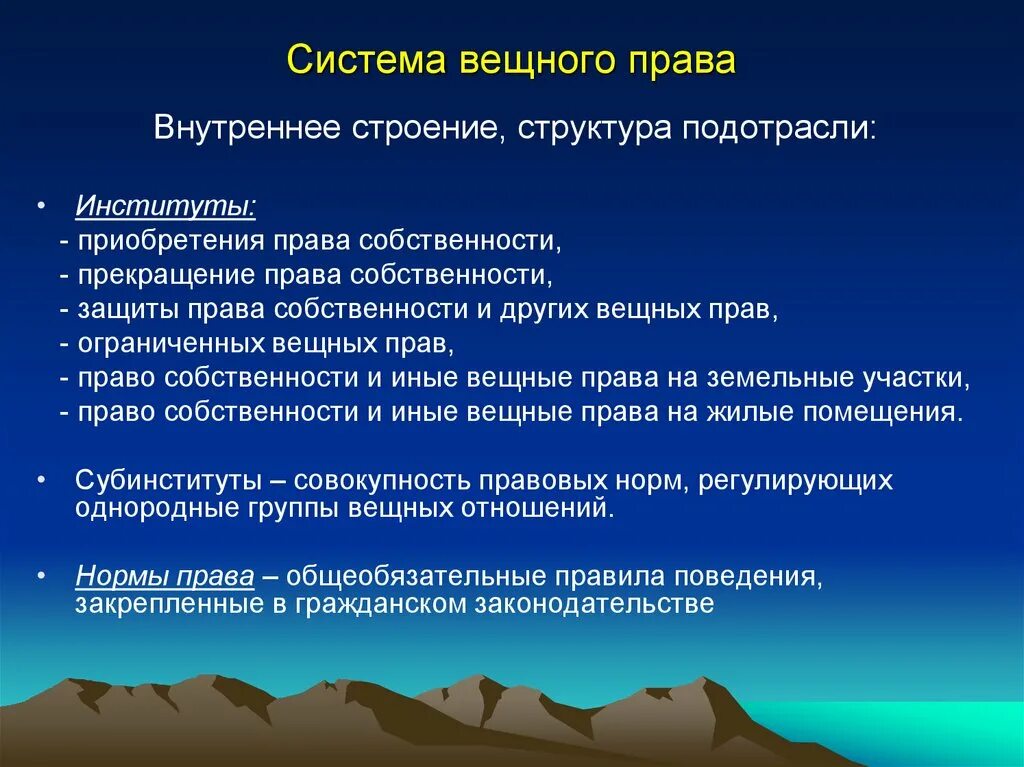 Система ограниченных вещных прав. Структура вещных прав. Система вещных прав в гражданском праве