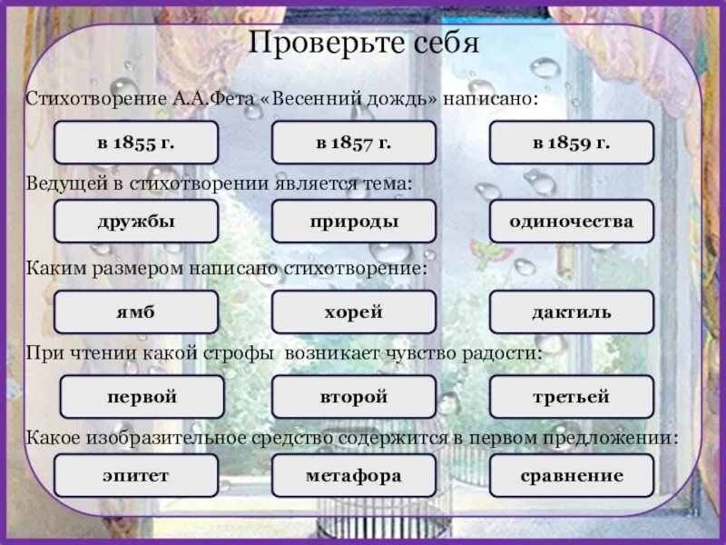 Средства выразительности стихотворения фета. Анализ стиха весенний дождь. Анализ стихотворения Фета весенний дождь. Фет весенний дождь стихотворение. Анализ стиха весенний дождь Фет.