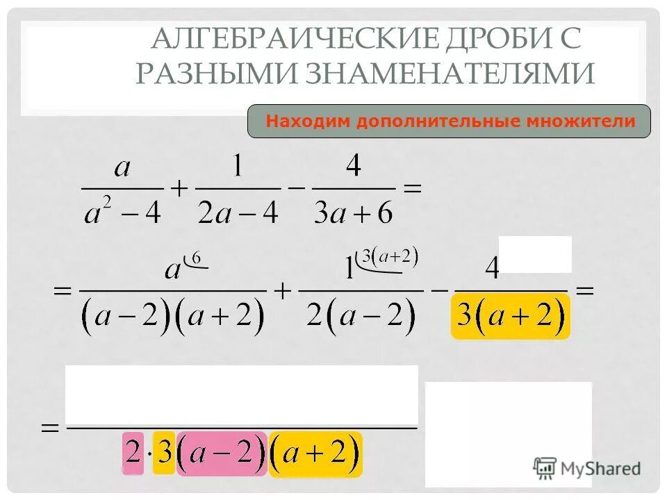 Алгебраические дроби. Сложение и вычитание алгебраических дробей с разными знаменателями.