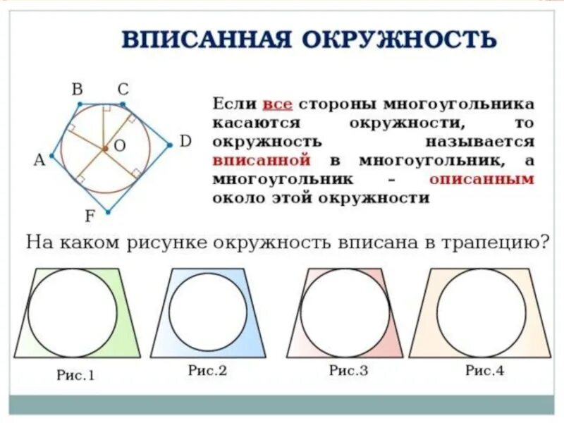 Свойство описанного четырехугольника 8 класс. Свойства многоугольника вписанного в окружность. Вписанный четырехугольник в окружность свойства. Многоугольник окружности вписанной в многоугольник. Какие многоугольгмем можно вписатт в окр.