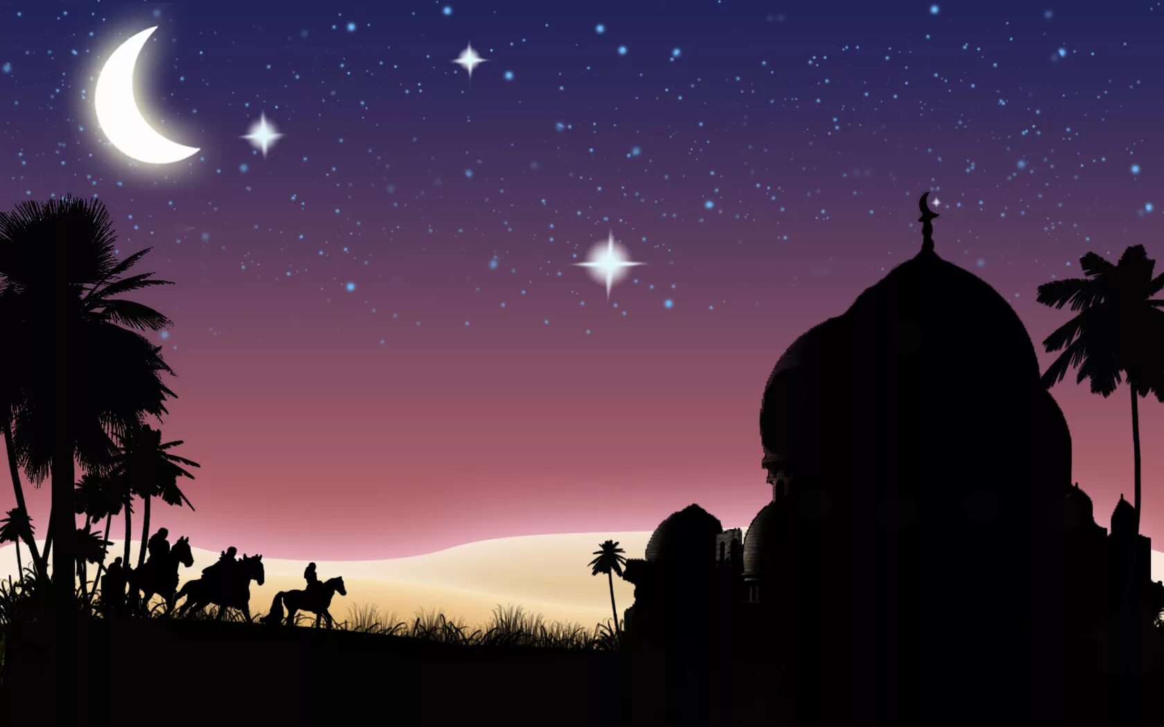 Мусульманское небо. Восточная тематика. Восточный пейзаж. Арабская ночь. Восточная ночь.