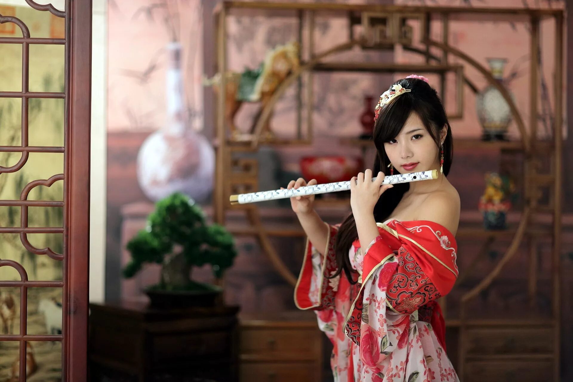 Ханьфу гейши Корея. Тан Цзюньцяо флейта. Японская девушка. Китайские девушки.