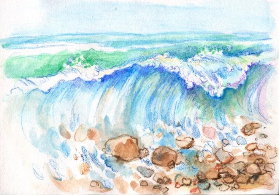 Рисунок моря. Море цветными карандашами. Море рисунок. Рисунок на тему море. Морская волна цветными карандашами.