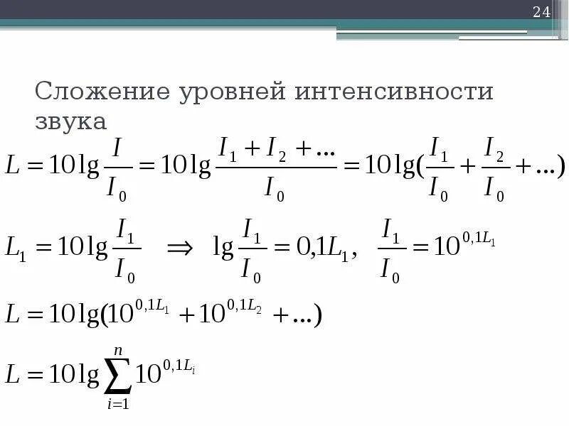 Уровни интенсивности и уровни громкости. Уровень интенсивности звука. интенсивность звука формула. суммирование уровней звука. уровень интенсивности шума.