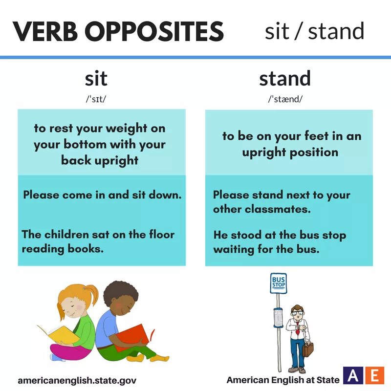 Глагол Stand. Opposite verbs. Opposite verbs в английском языке. Предложения с глаголом Stand.