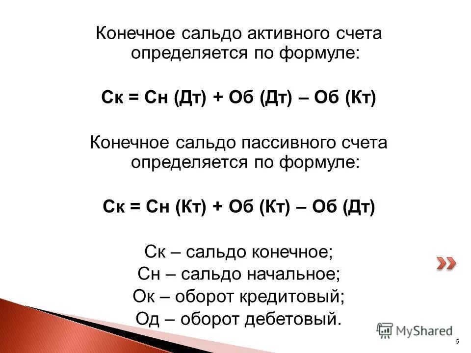 Расчет остатков по счетам