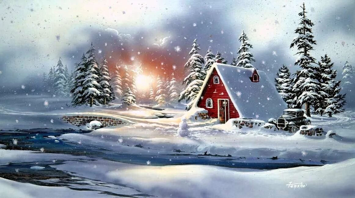 Открытка зимняя. Сказочная живопись виктора цыганова. Сказочный новый год. Художник тимм сэм (timm sam). Новогодний пейзаж.