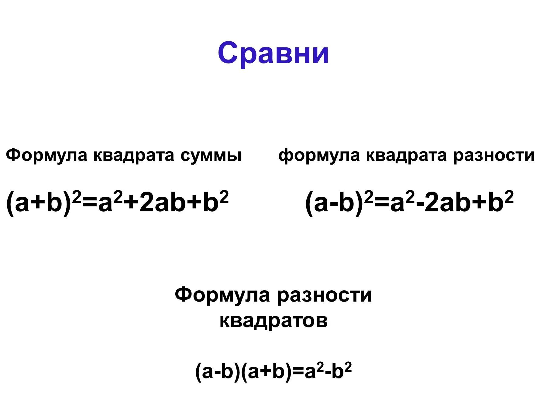 Квадрат суммы и разности 7 класс презентация. Формулы квадрата суммы и квадрата разности. Формула разности квадратов 7 класс. Формула квадрата разности и суммы. Формулы квадрата суммы и квадрата разности 7 класс.