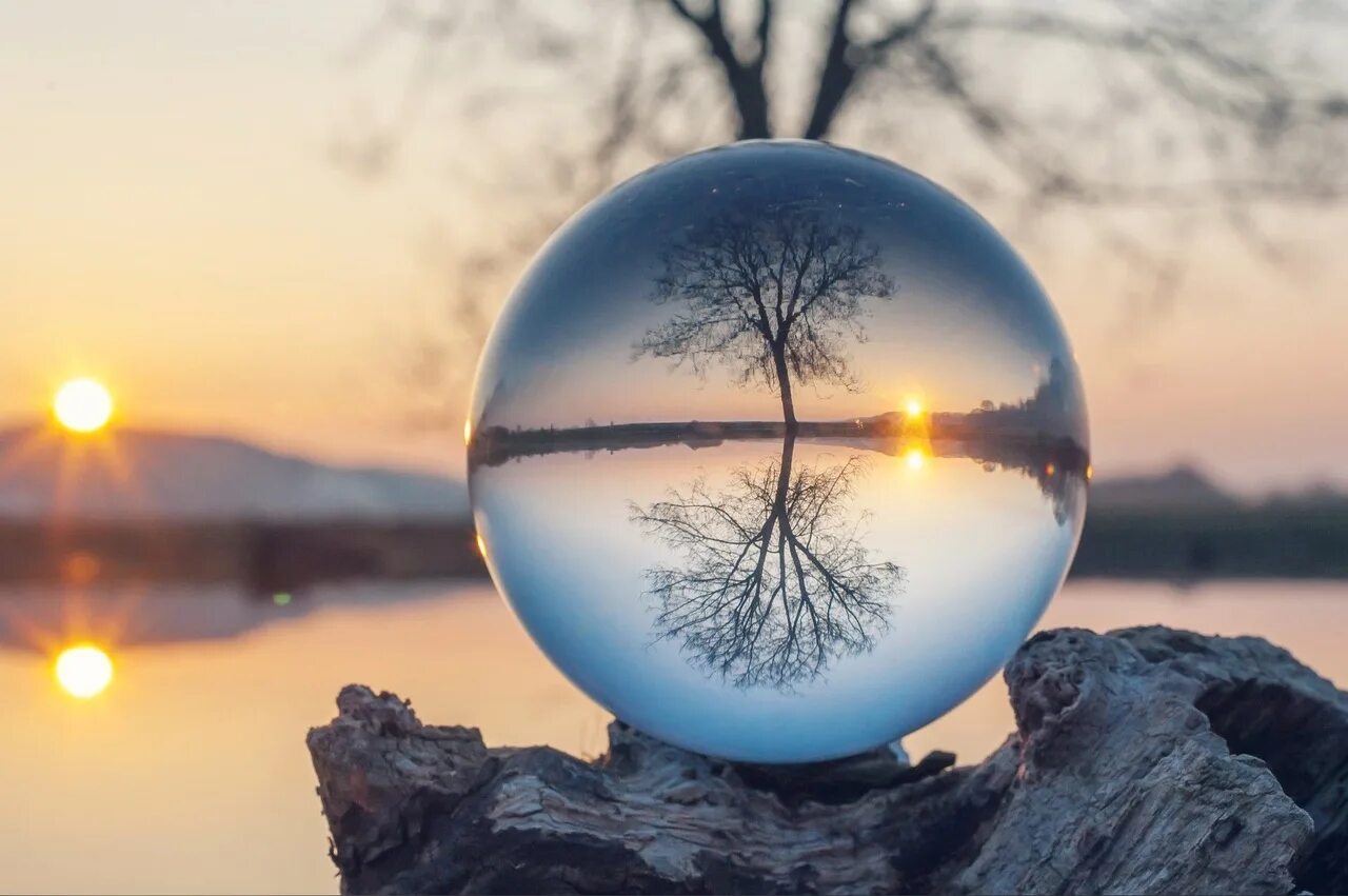 Шар в природе. Стеклянный шар отражение. Красивый шар.