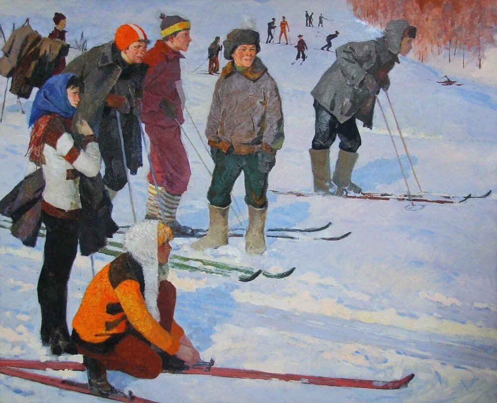 Картина лыжники. Лыжники в Советской живописи.