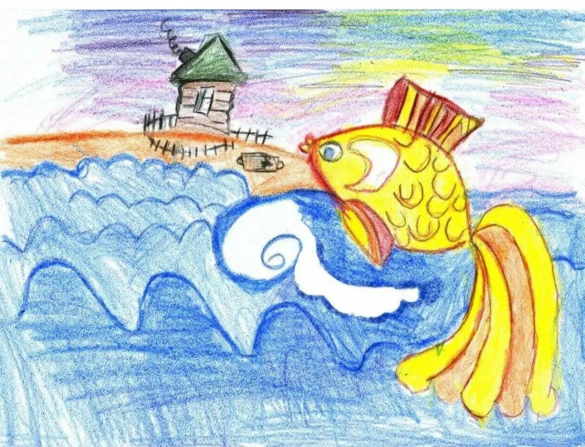Иллюстрация на тему сказка. Произведения Пушкина Золотая рыбка.