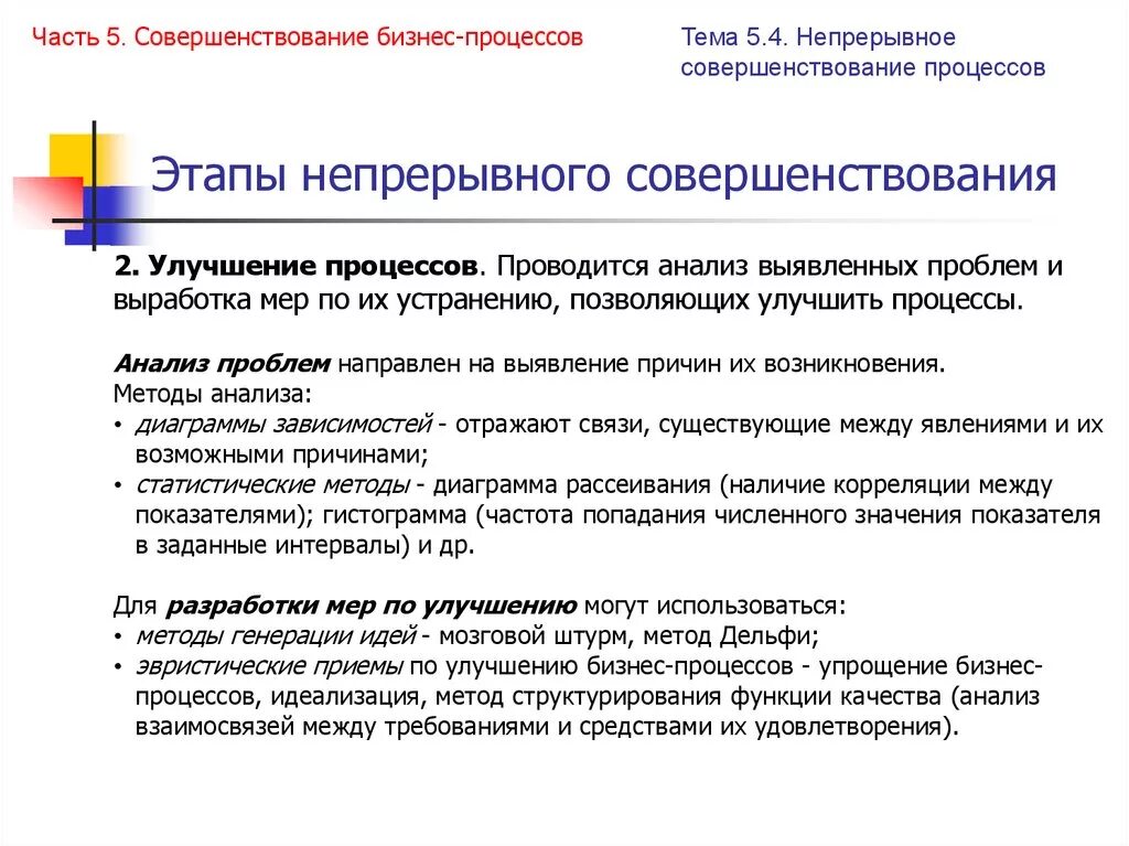 Совершенствование бизнес-процессов. Оптимизация бизнес процессов. Процесс непрерывного совершенствования. Методы совершенствования бизнес-процессов.