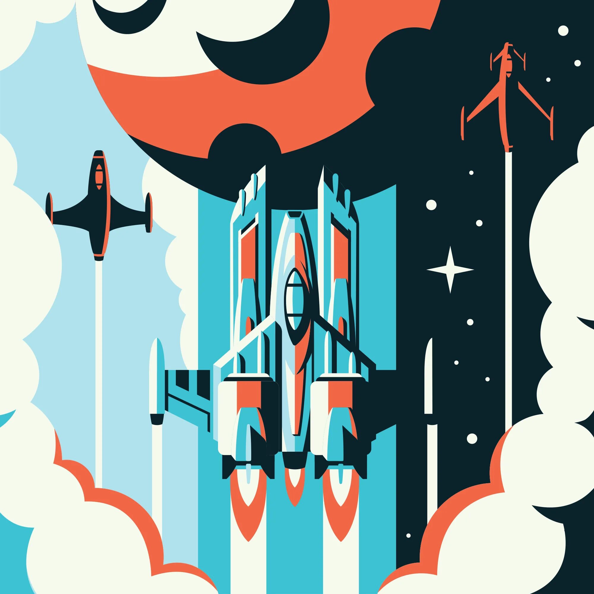 Космический плакат. Иллюстрации космоса в стиле Flat. Постер космос. Постеры в космическом стиле.