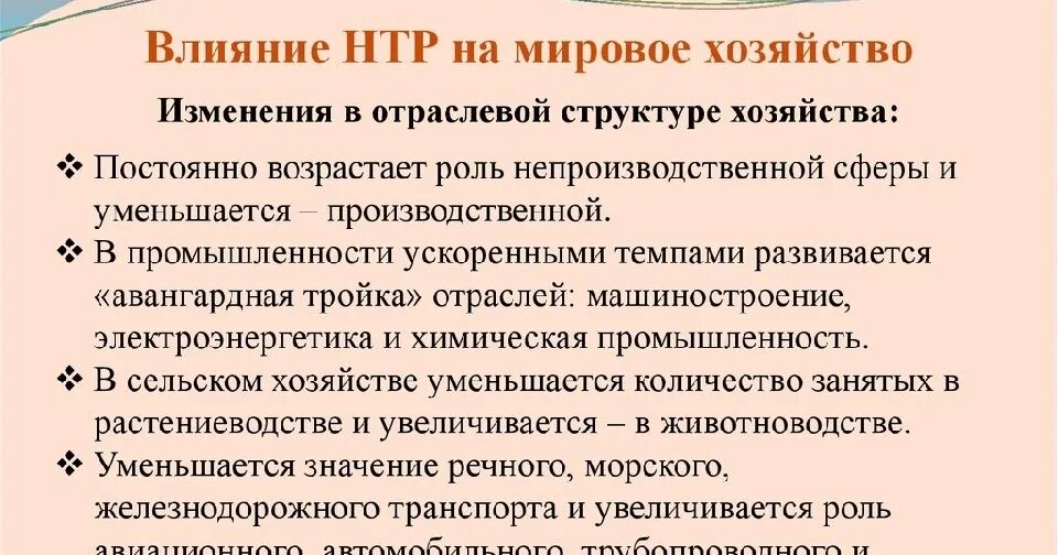 Влияние нтр на развитие промышленности