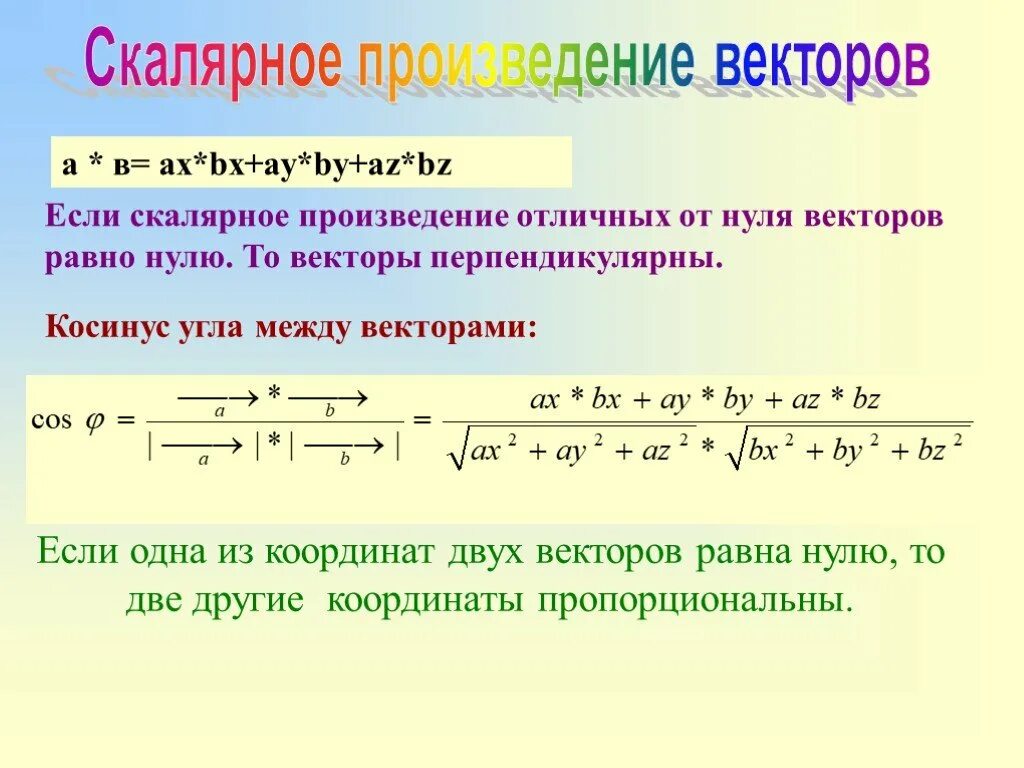 Скалярное произведение двух векторов a b. Косинус угла между векторами. Скалярное произведение равно нулю если. Если скалярная произведение Ровно нудю то векторы перпендикулярны. Скалярное произведение перпендикулярных векторов.