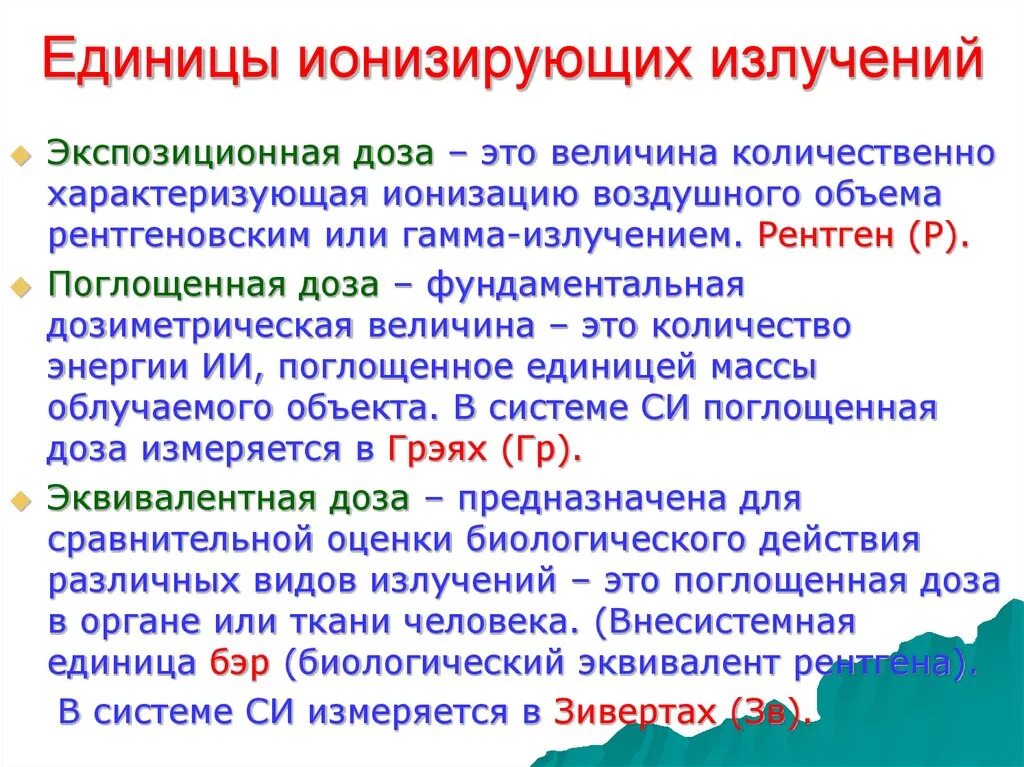 Виды доз ионизирующего излучения.