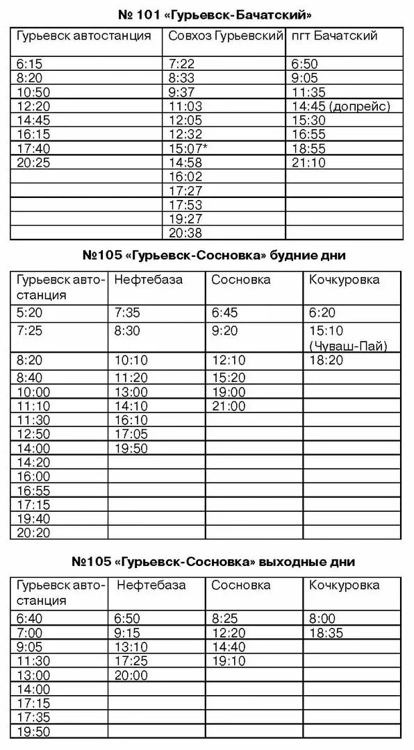 Расписание 103 автобуса гурьевск. Расписание автобусов Гурьевск Сосновка. Расписание автобусов Гурьевск Сосновка 105 Кемеровская. Расписание автобусов Бачатский Гурьевск 101. Расписание автобусов Салаир Гурьевск 108.