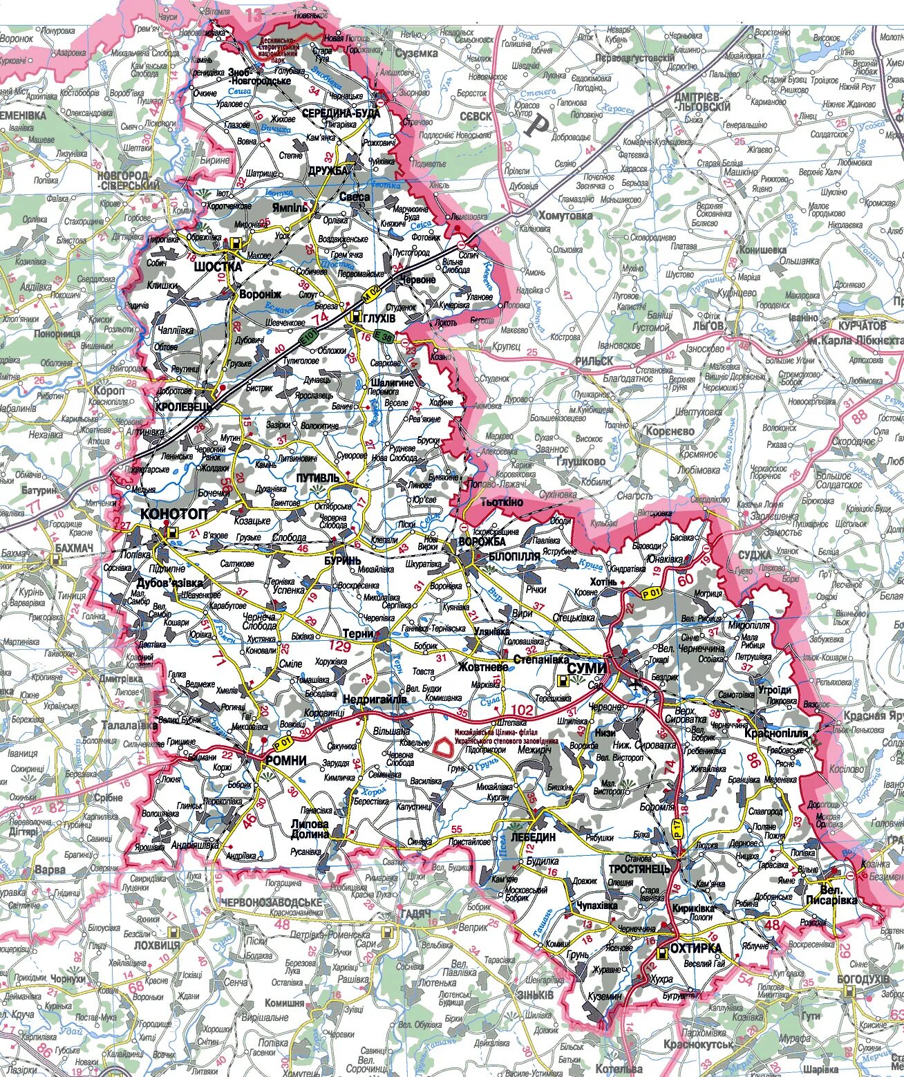 Сума где находится. Сумская область на карте Украины. Карта Сумской области с населенными пунктами подробная. Сумская область граница с Россией на карте. Сумская область на карте Украины граница.