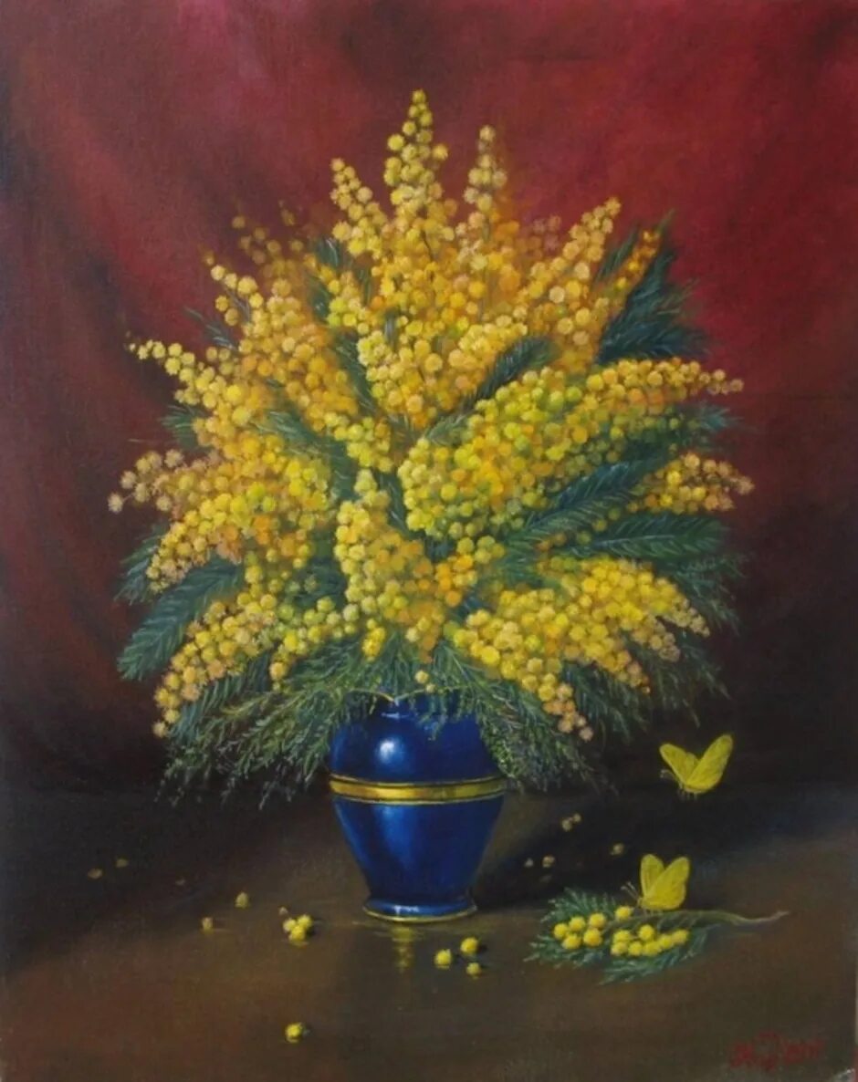 Натюрморт с мимозой. Мимоза в вазе. Мимоза цветок. Мимоза мастихином. Веточка мимозы акварелью.