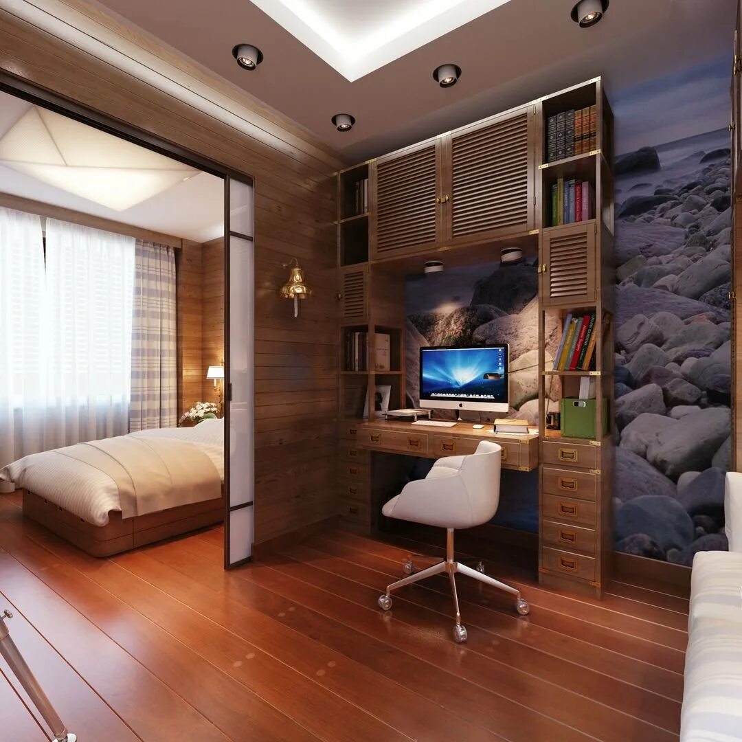 Спальня кабинет дизайн. Комната в стиле лофт для парня 12кв м. Спальня кабинет. Спальня-кабинет в одной комнате. Интерьер спальня кабинет.
