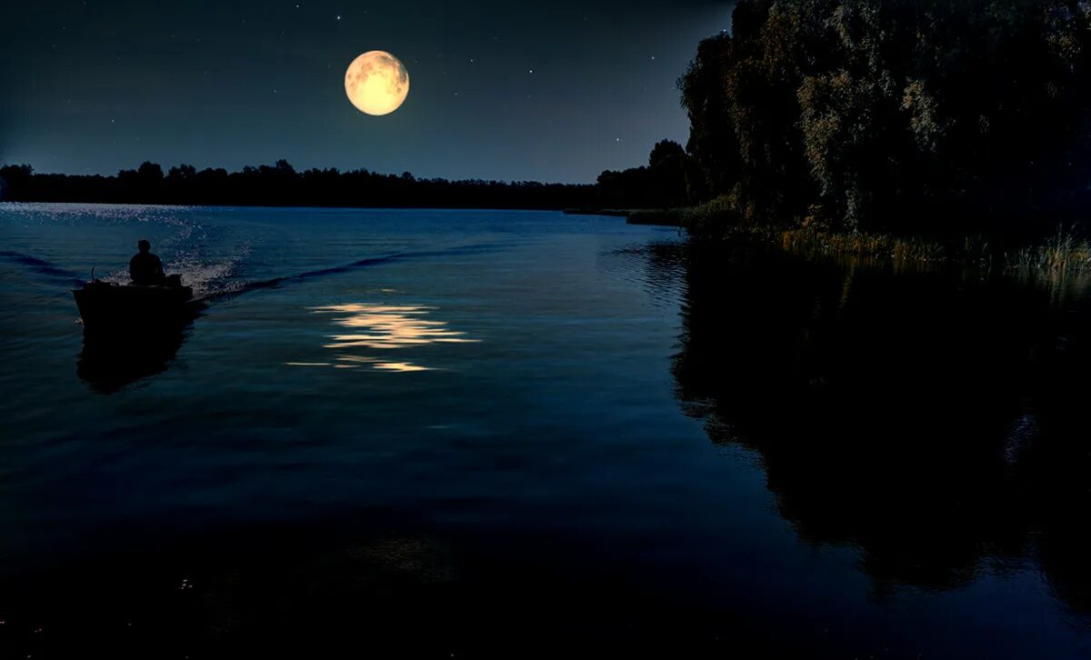 Лунная ночь. Река ночью. Тихую лунную ночь. Ночной пейзаж. Пруд ночью.