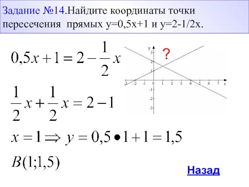 Прямая у 5х 1. Найдите координатные точки пересечения прямой. Найдите координаты точки пересечения двух прямых. Найдите координаты точки пересечения пересечения прямых. Нахождение координат точки пересечения прямых.