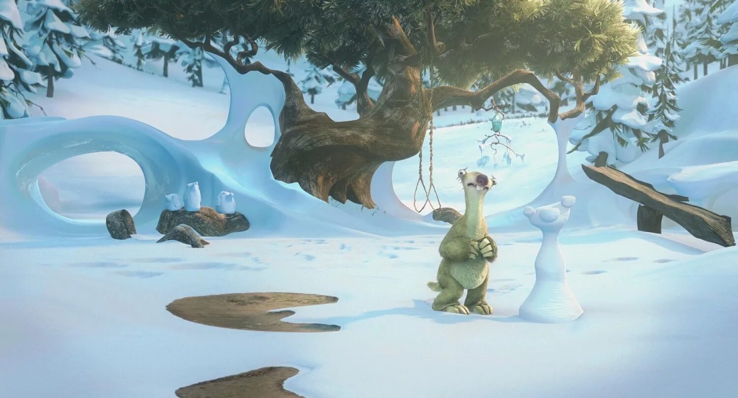 зимний лес из мультика. ледниковый период гигантское рождество.