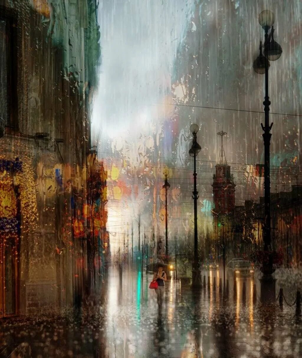 Картина дождливый город.