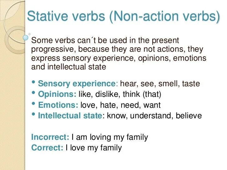 Stative verbs Active verbs. Non Active verbs в английском. Stative verbs список. Глаголы non Continuous verbs.