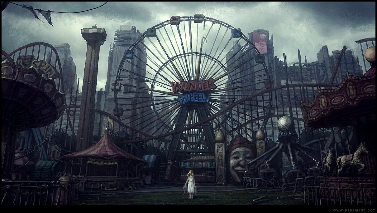 заброшенный парк аттракционов арт. Amusement dark. Amusement dark видео. заброшенный цирк. ночное колесо обозрения.