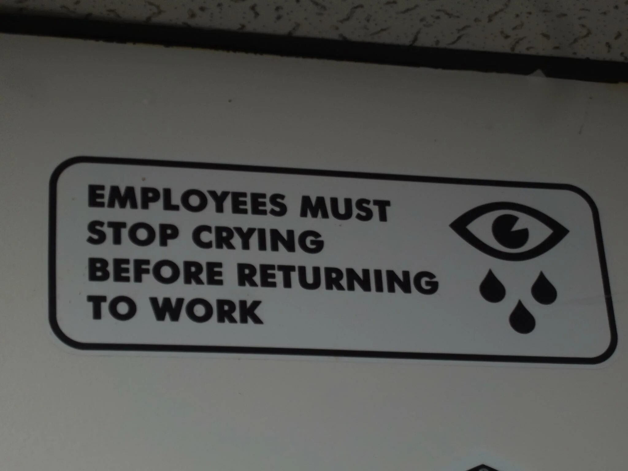 You must stop. Employees must stop crying before. Employees must stop crying. Employees must stop crying before returning. You must stop crying.