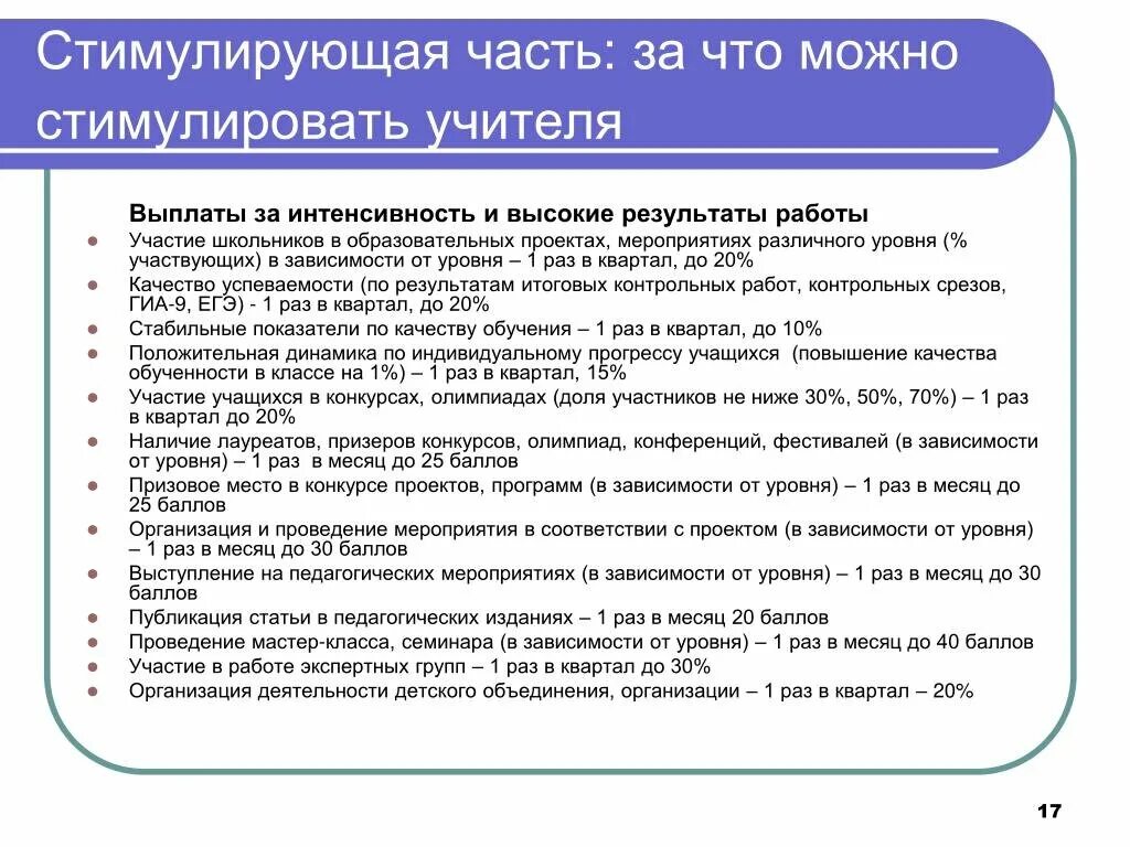 Размер выплаты за классное руководство. Стимулирующие выплаты учителям за что. За что выплачивается стимулирующая часть педагогам. Основания для премирования сотрудников. Стимулирование педагогических работников.