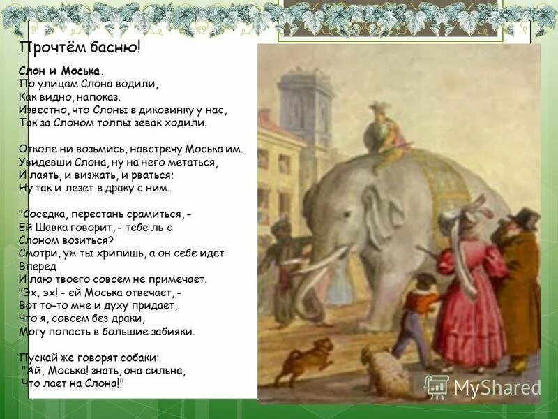 Басня слон и текст читать. Басня слон и текст читать