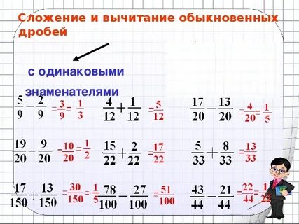 Сложение и вычитание правильных дробей