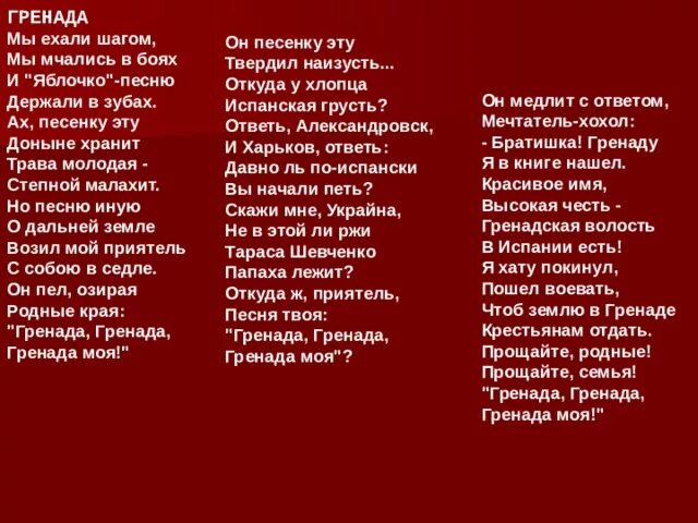 Гренада стихи м.Светлова текст. Гренада текст. Гренада (стихотворение). Текст песни гренада