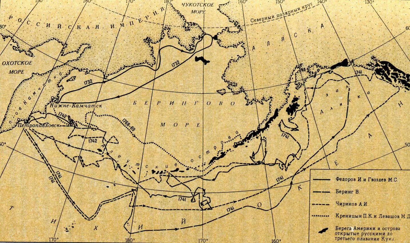 Карта м е. Экспедиция Креницына и Левашова. Витус Беринг Аляска карта экспедиции.