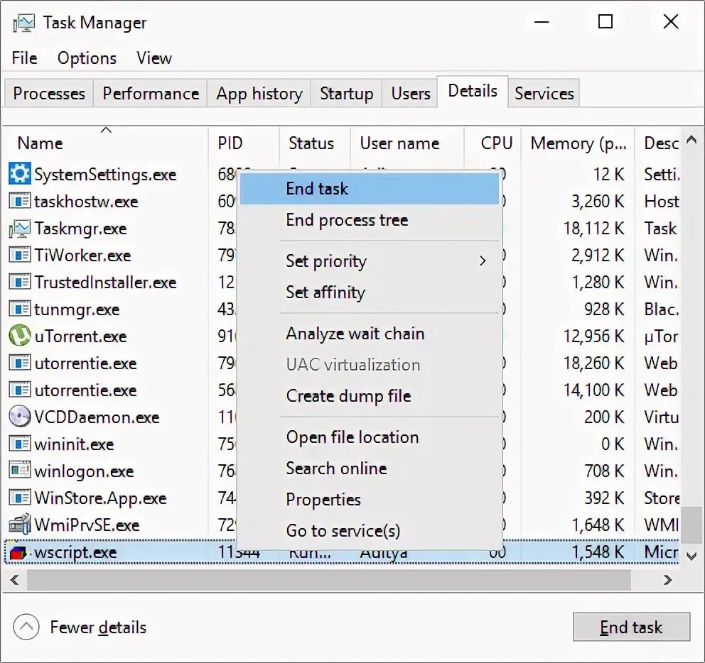 Wscript exe. Поиск задачи в диспетчере задач. wscript.exe что это. wscript.exe arguments. что делать если случайно закрыл проводник в диспетчере задач.