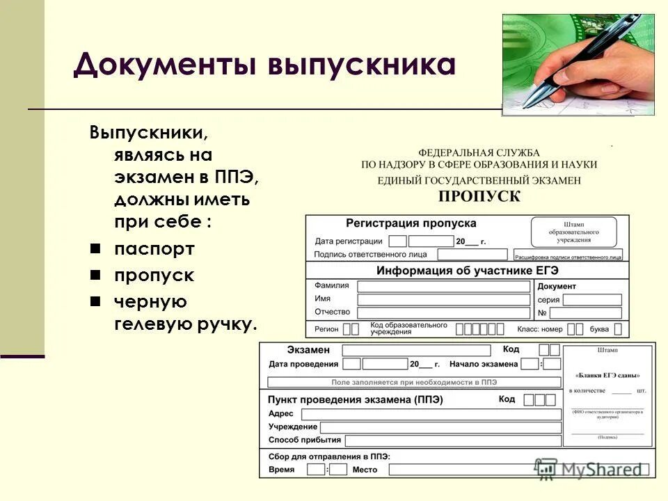 Пропуск выпускника. Выпускной документы.