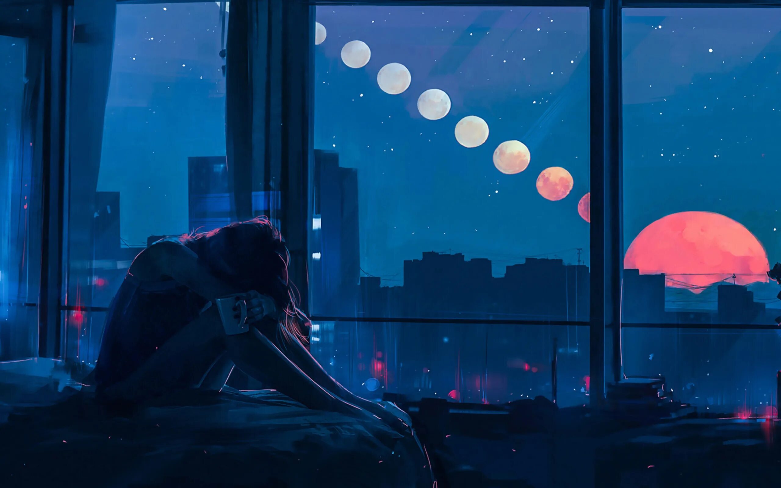 Одинокий вечер ремикс. Aenami walleeprs. Девушка на фоне ночного города арт. Атмосферный вечер.