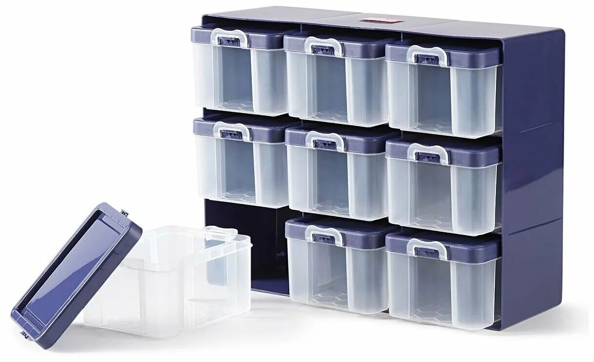 кассетница lux-tools для мелких деталей стальной 510х306х150 мм 38 ячеек. бокс для мелочей ваз 2109. сортировка ящиков. 410*605*870 мм 48 ячеек (синии). сортировка ящиков.
