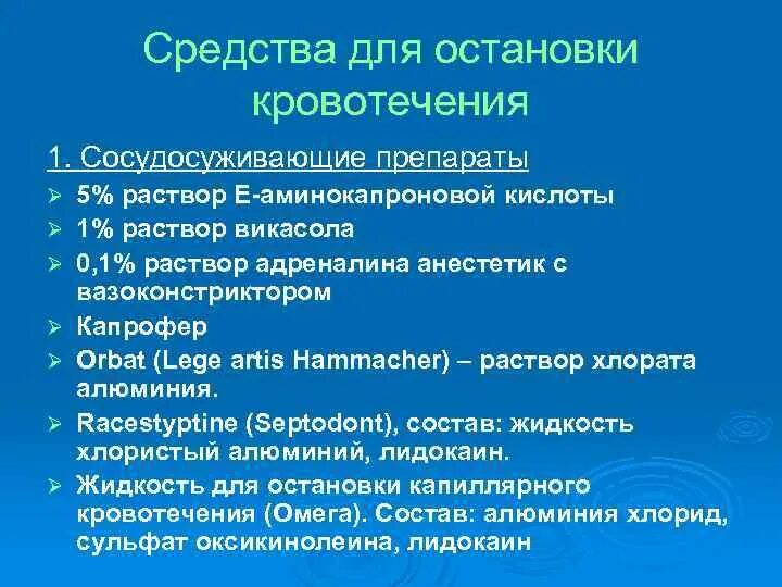 При кровотечениях какие препараты. Препараты для остановки кровотечения. Средства используемые для остановки кровотечения. Средства, применяемые для остановки кровотечений. Препараты для остановки внутреннего кровотечения.