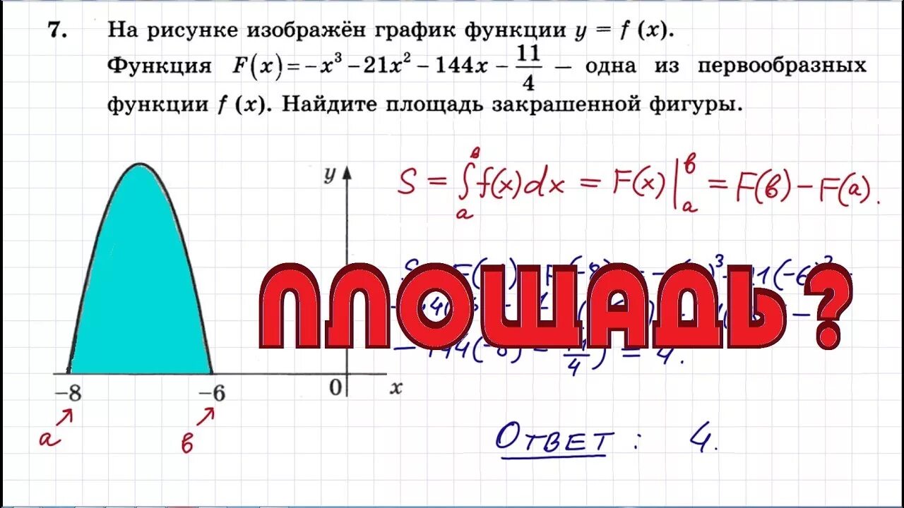 Как найти площадь закрашенной фигуры на графике. Площадь под графиком ЕГЭ. Задание с интегралами ЕГЭ. Графики первообразных в ЕГЭ.