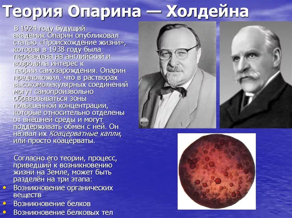 Теория Опарина Холдейна. Теория эволюции Опарина Холдейна. Теория возникновения жизни Опарина Холдейна. Гипотеза Опарина и Холдейна о происхождении жизни на земле.