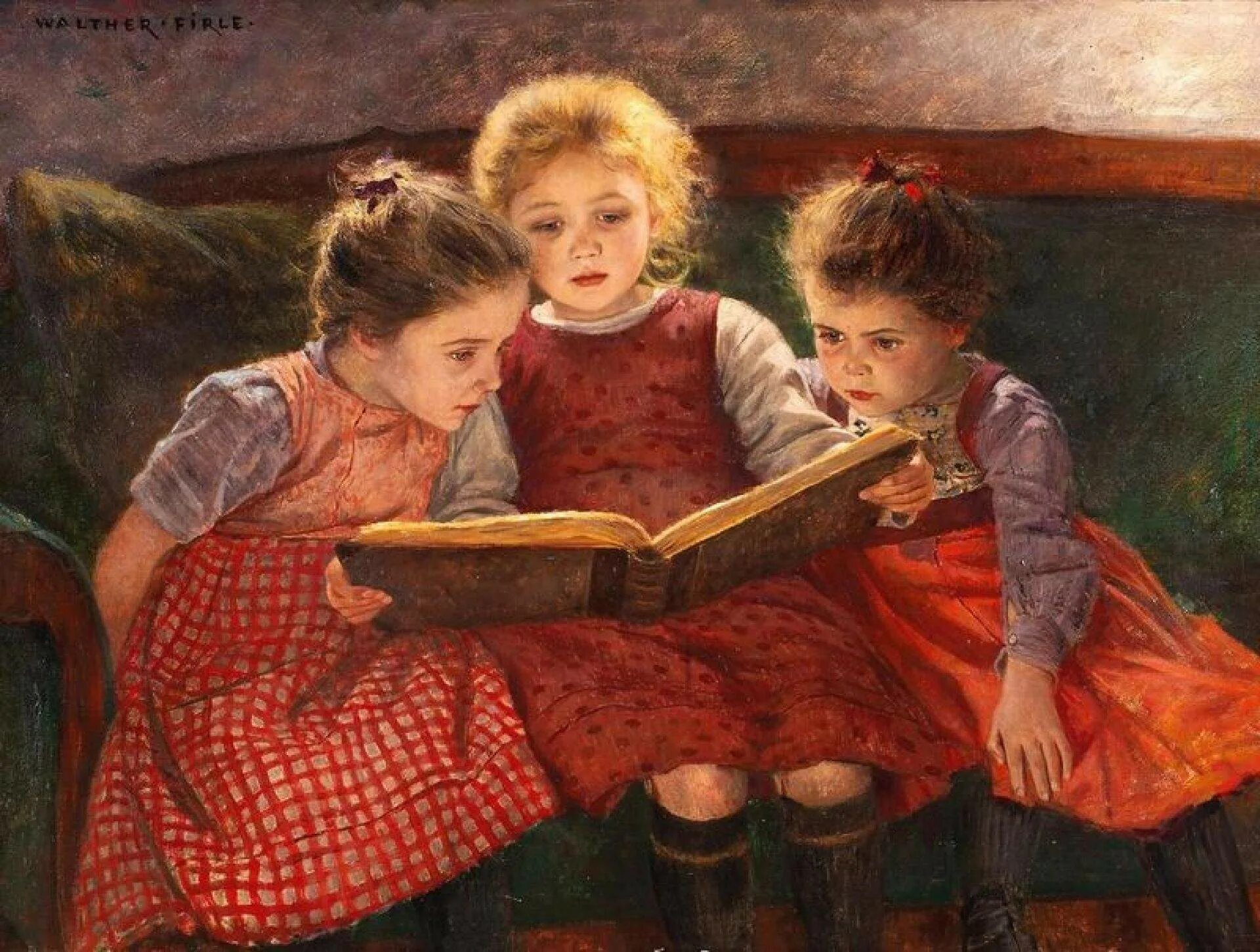Девочка читает стих бабушка. Уолтер Ферл «три читающие девочки». Чтение в живописи. Дети в живописи.