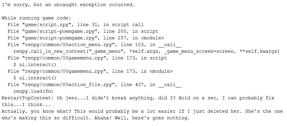 Script rpy. Renpy ошибка. Uncaught exception. I'M sorry, but an Uncaught exception occurred.. Ошибка an exception has occurred while Running.