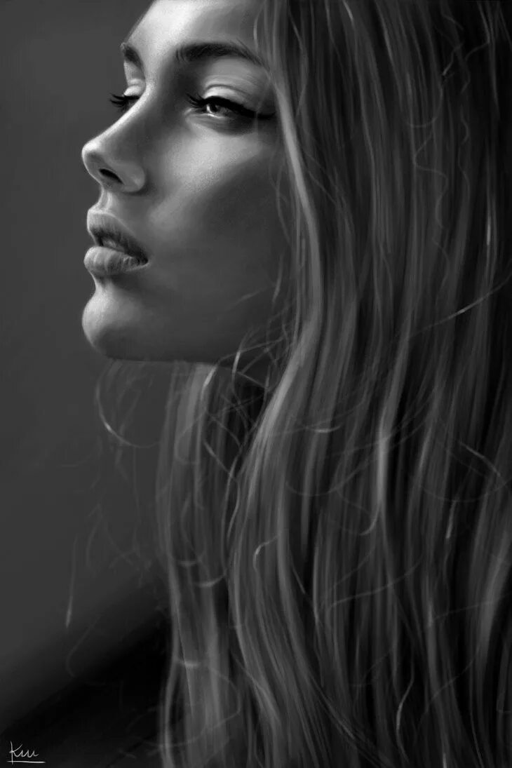 Девушка черно белое фото рисунок Ania Przybylko Girl with Hair Braid