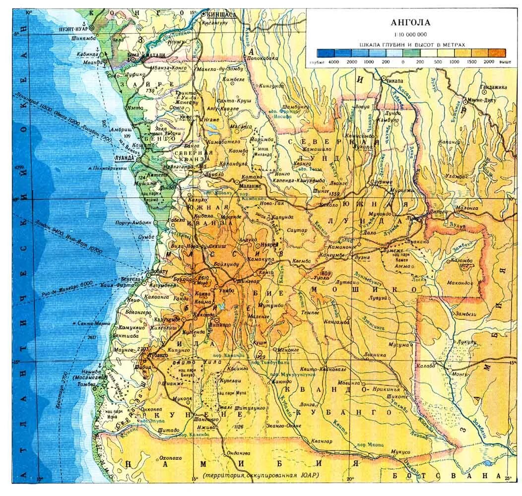 Анголия. Физическая карта Анголы. Географическая карта Анголы. Карта Анголы на карте Африки. Страна Ангола на карте.