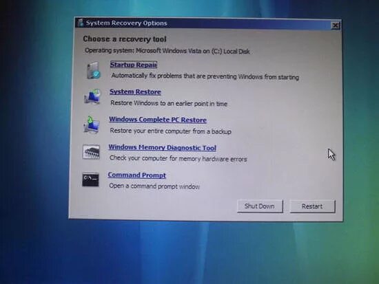 Recovery option. Восстановление виндовс виста. windows vista система восстановления. восстановление целостности windows vista. system recovery tool.