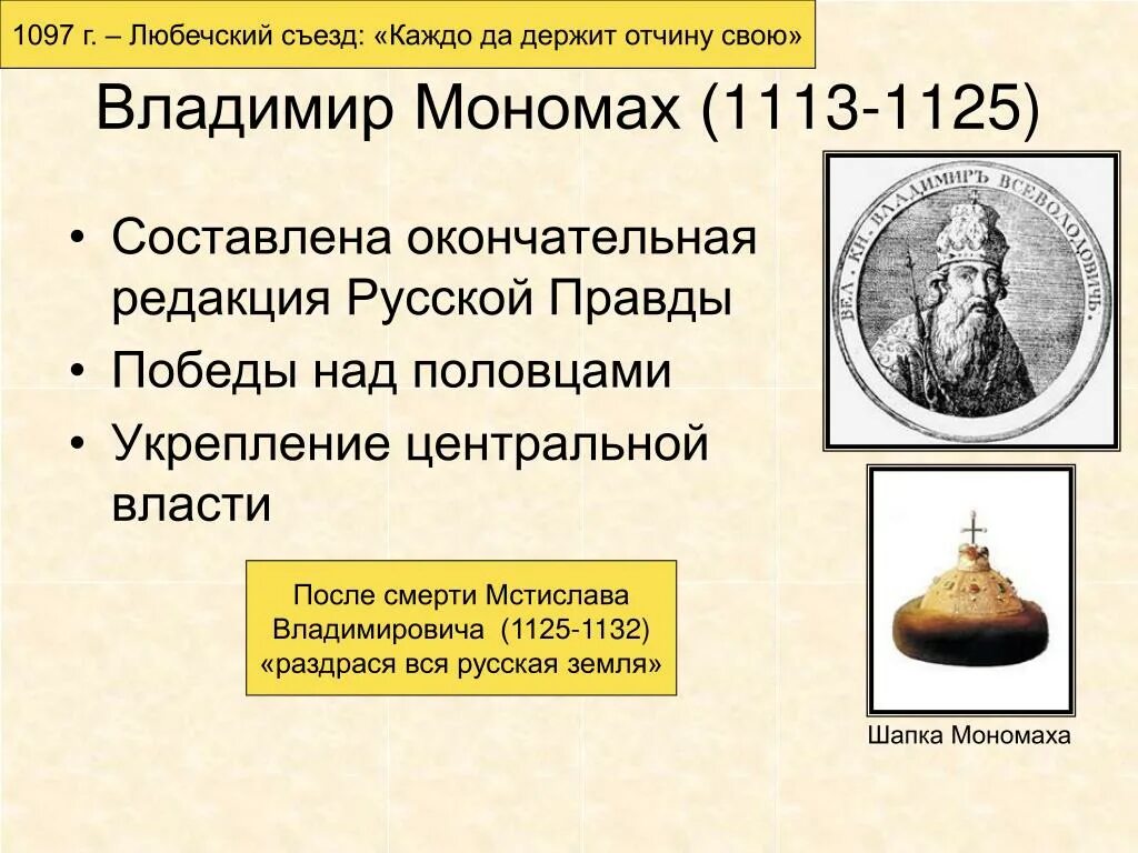 1113-1125 Правление Владимира Мономаха. Даты событий мономаха